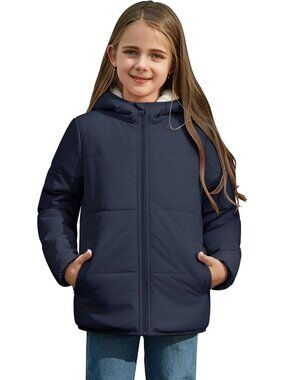 Cozy Girls Winter Coat, Water-Repellent Windproof Hooded Jacket for Cold Weather